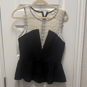 Sugarlips Black and Cream Peplum Blouse